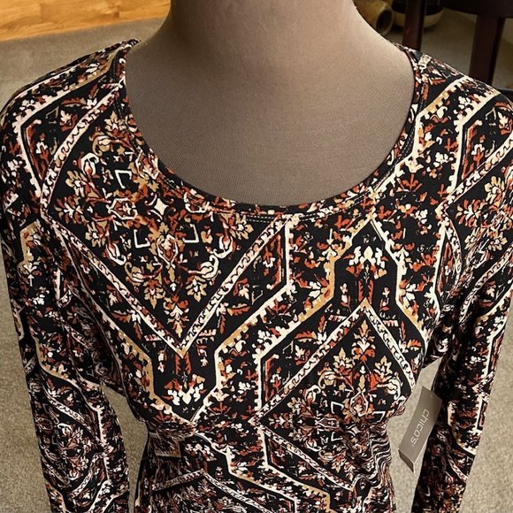 New CHICO'S Knit Tee Shirt Top Brown Multi Size 2 L - Picture 2 of 4